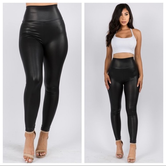 NEW FALL WOMEN’S TRENDY BLACK FAUX SPANX LEATHER LEGGINGS - Picture 13 of 16